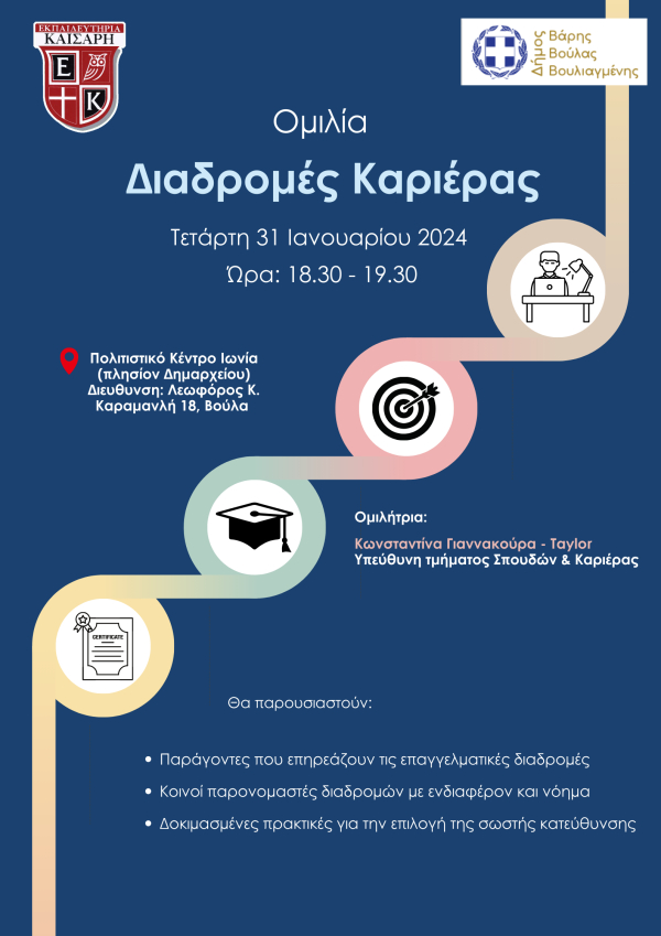 Εκδήλωση ‘’Διαδρομές Καριέρας’’ την Τετάρτη 31 Ιανουαρίου στο Πολιτιστικό Κέντρο Ιωνία